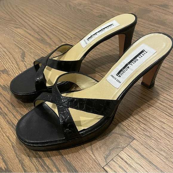 TITTI DELL’ ACQUA Milano Genuine ALLIGATOR LEATHER Heels Sandals Made in Italy - Picture 1 of 13